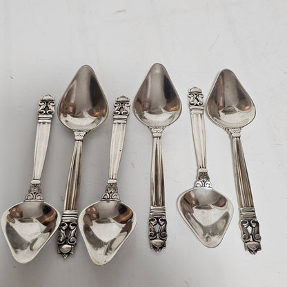 Exquisite Set of 6 x Georg Jensen Antique Acorn Pattern Silver Grapefruit Spoons