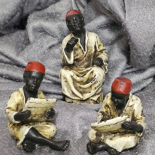 Cold-Painted Bronze Figurines – Arabian Scholars & Teacher Trio (Stamped “B” for Franz Bergman)