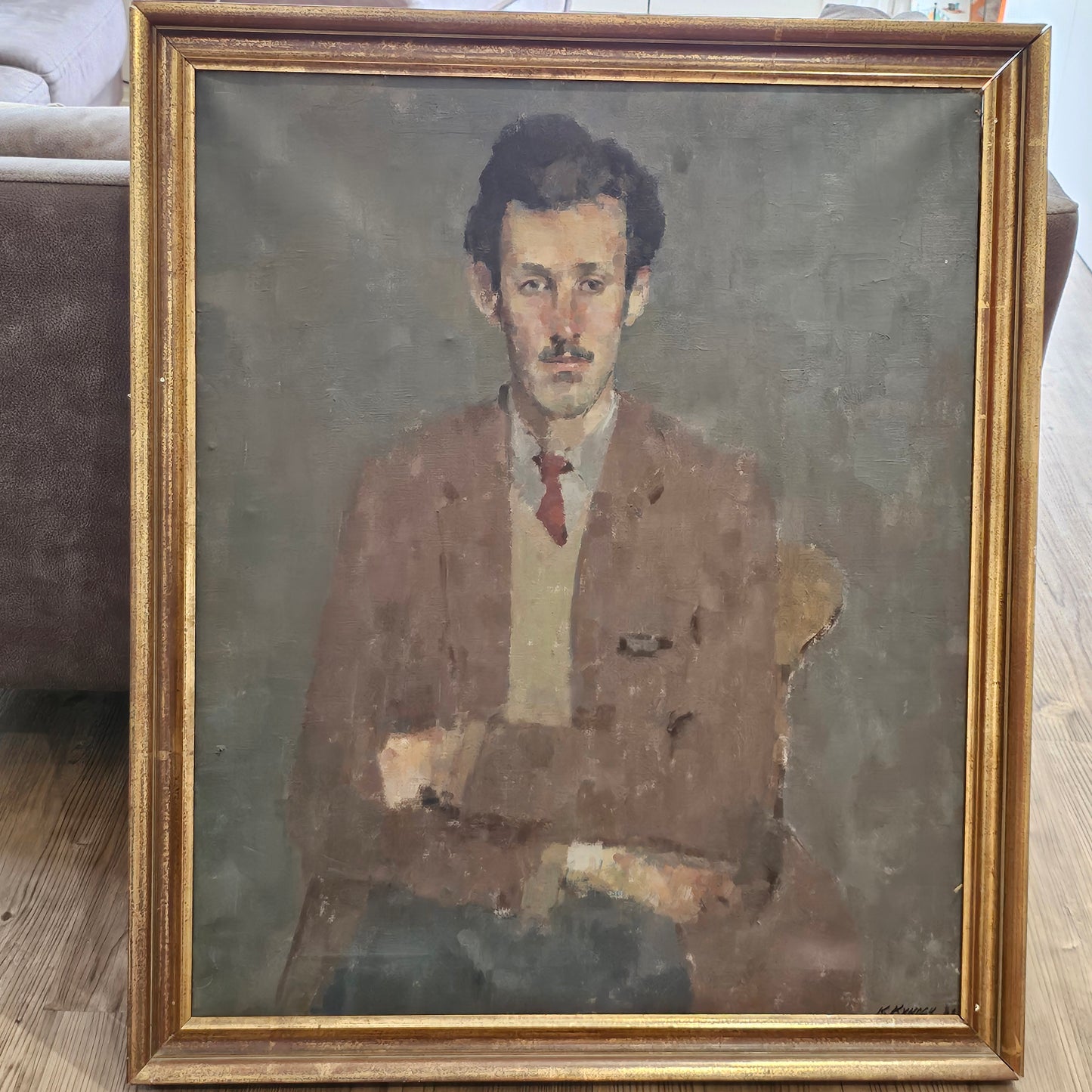 Kathryn Kynoch R.G.I (Scottish b1942 - 2025) - 102cm. portrait of a man with arms folded