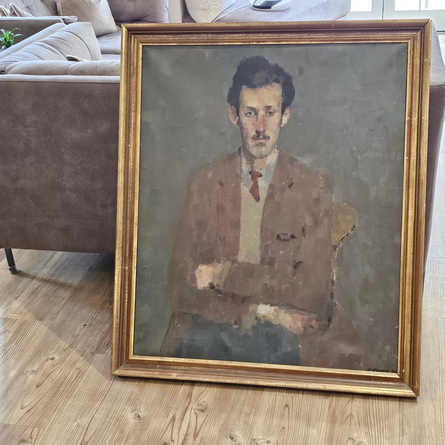 Kathryn Kynoch R.G.I (Scottish b1942 - 2025) - 102cm. portrait of a man with arms folded