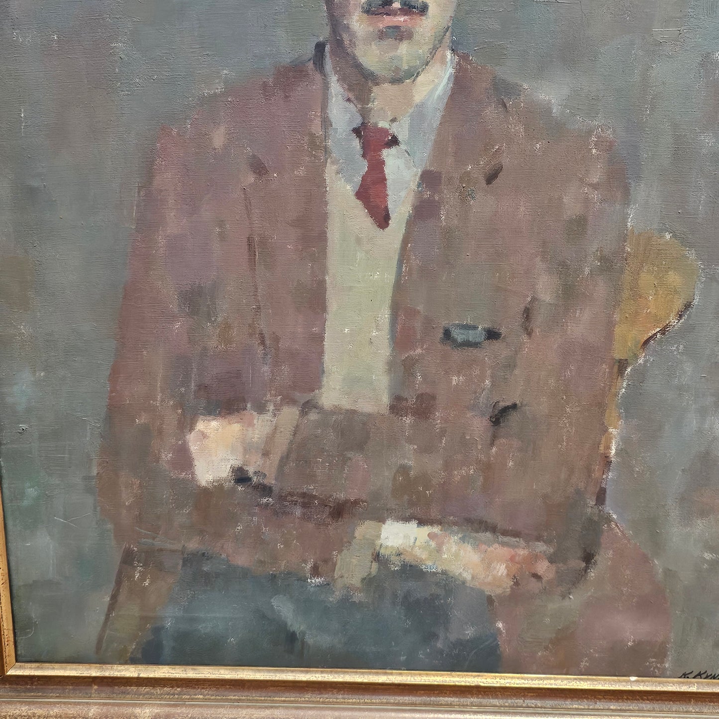 Kathryn Kynoch R.G.I (Scottish b1942 - 2025) - 102cm. portrait of a man with arms folded