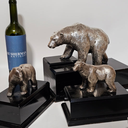 Superb Vintage Trio of Silver Polar Bears, Mother & Two Cubs - Lee Sherman Antiques