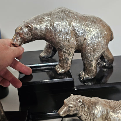 Superb Vintage Trio of Silver Polar Bears, Mother & Two Cubs - Lee Sherman Antiques