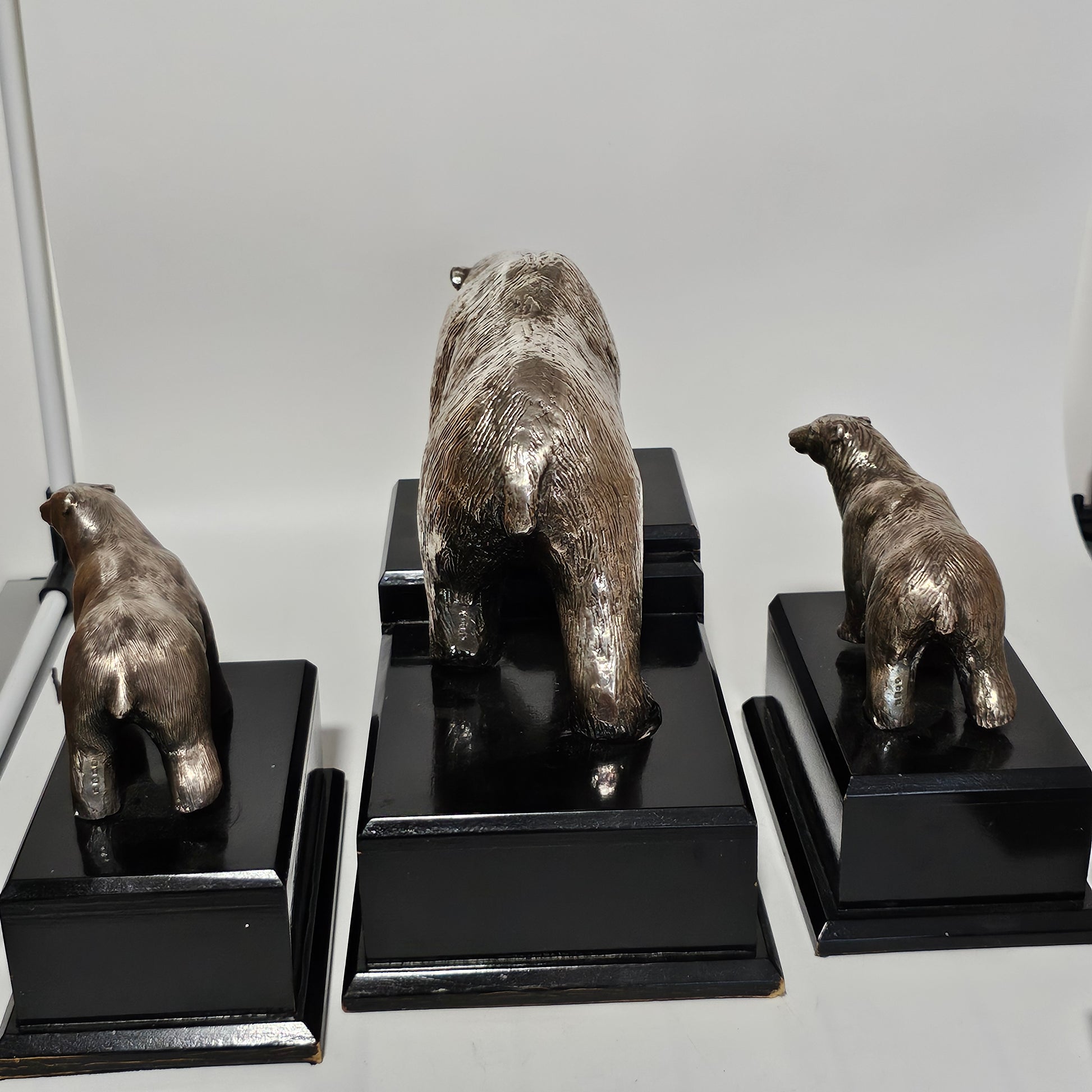 Superb Vintage Trio of Silver Polar Bears, Mother & Two Cubs - Lee Sherman Antiques