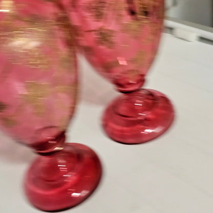 Pair Of Large (36 Cm) Antique Bohemian Cranberry Glass Vases With Gilded Decoration, C.1910 - Lee Sherman Antiques