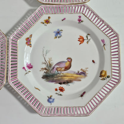 Set Of Four Kpm Berlin Porcelain Octagonal Fretted Plates Hand Painted - Lee Sherman Antiques