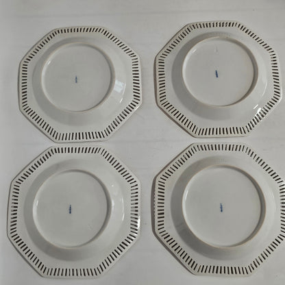 Set Of Four Kpm Berlin Porcelain Octagonal Fretted Plates Hand Painted - Lee Sherman Antiques