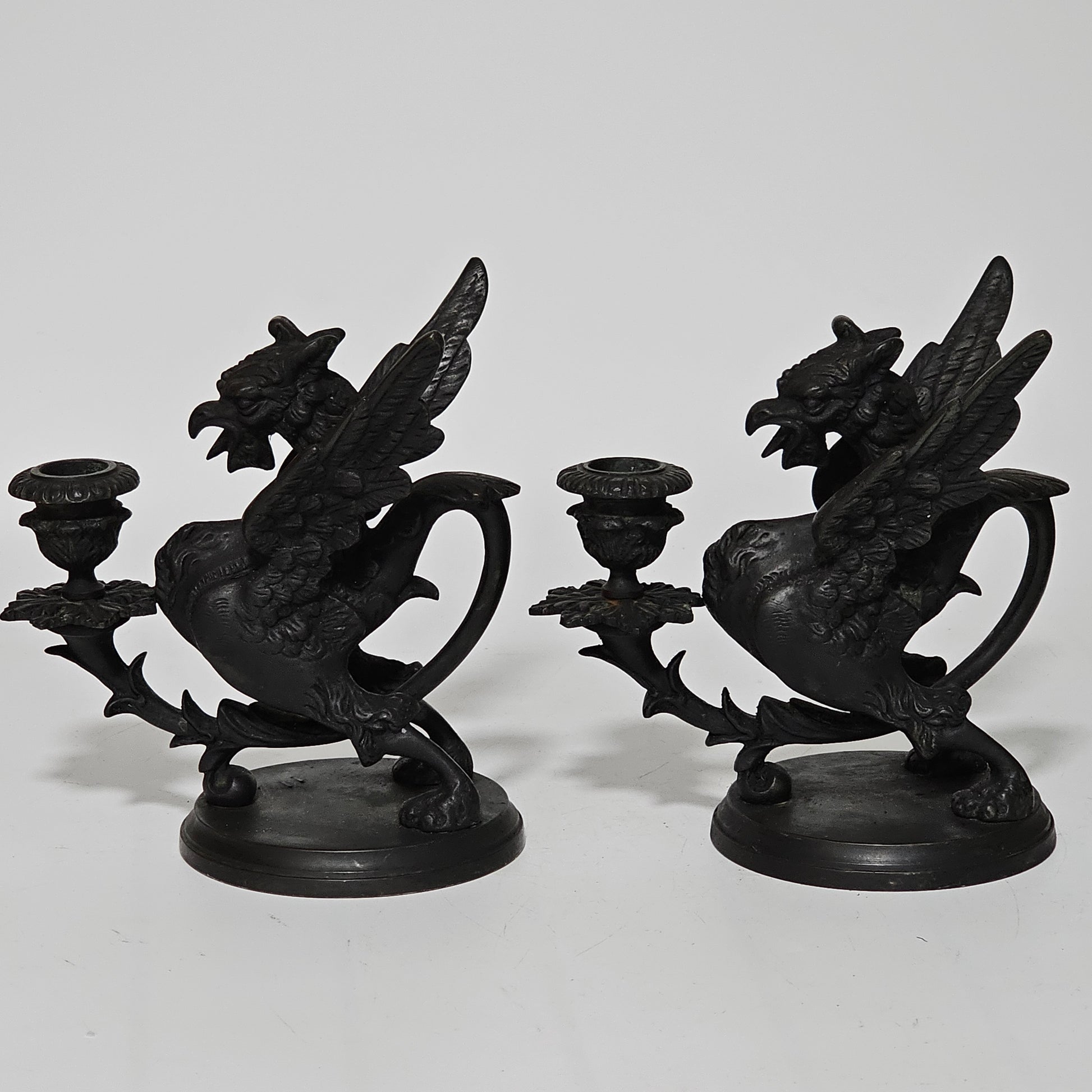 Fine Quality Heavy Bronze Griffin Chambersticks Late 19th/early 20thc - Lee Sherman Antiques