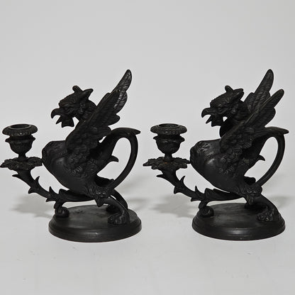 Fine Quality Heavy Bronze Griffin Chambersticks Late 19th/early 20thc - Lee Sherman Antiques