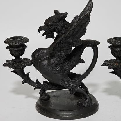 Fine Quality Heavy Bronze Griffin Chambersticks Late 19th/early 20thc - Lee Sherman Antiques