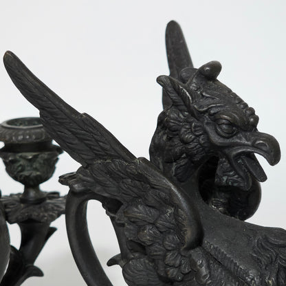 Fine Quality Heavy Bronze Griffin Chambersticks Late 19th/early 20thc - Lee Sherman Antiques