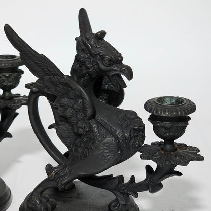 Fine Quality Heavy Bronze Griffin Chambersticks Late 19th/early 20thc - Lee Sherman Antiques
