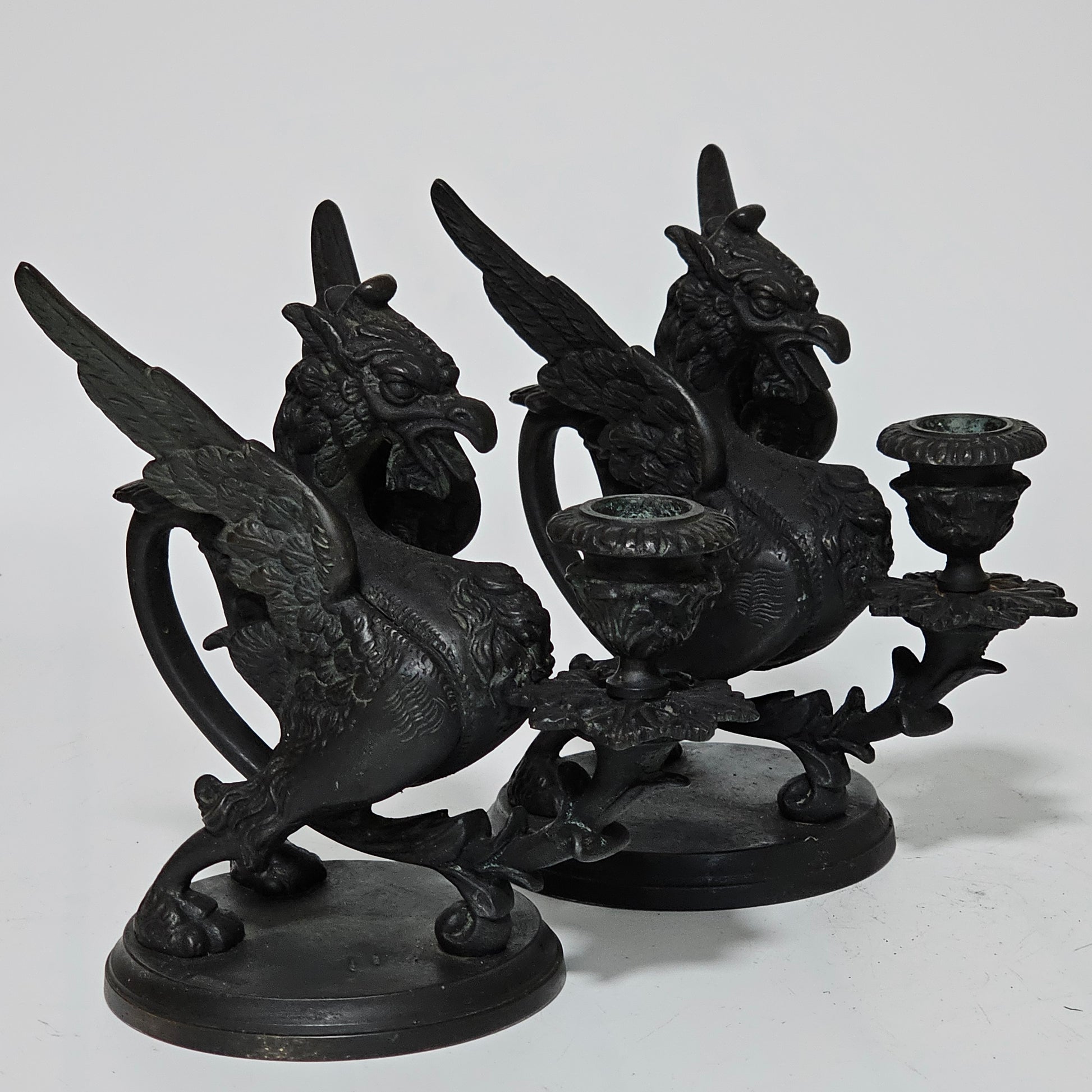 Fine Quality Heavy Bronze Griffin Chambersticks Late 19th/early 20thc - Lee Sherman Antiques