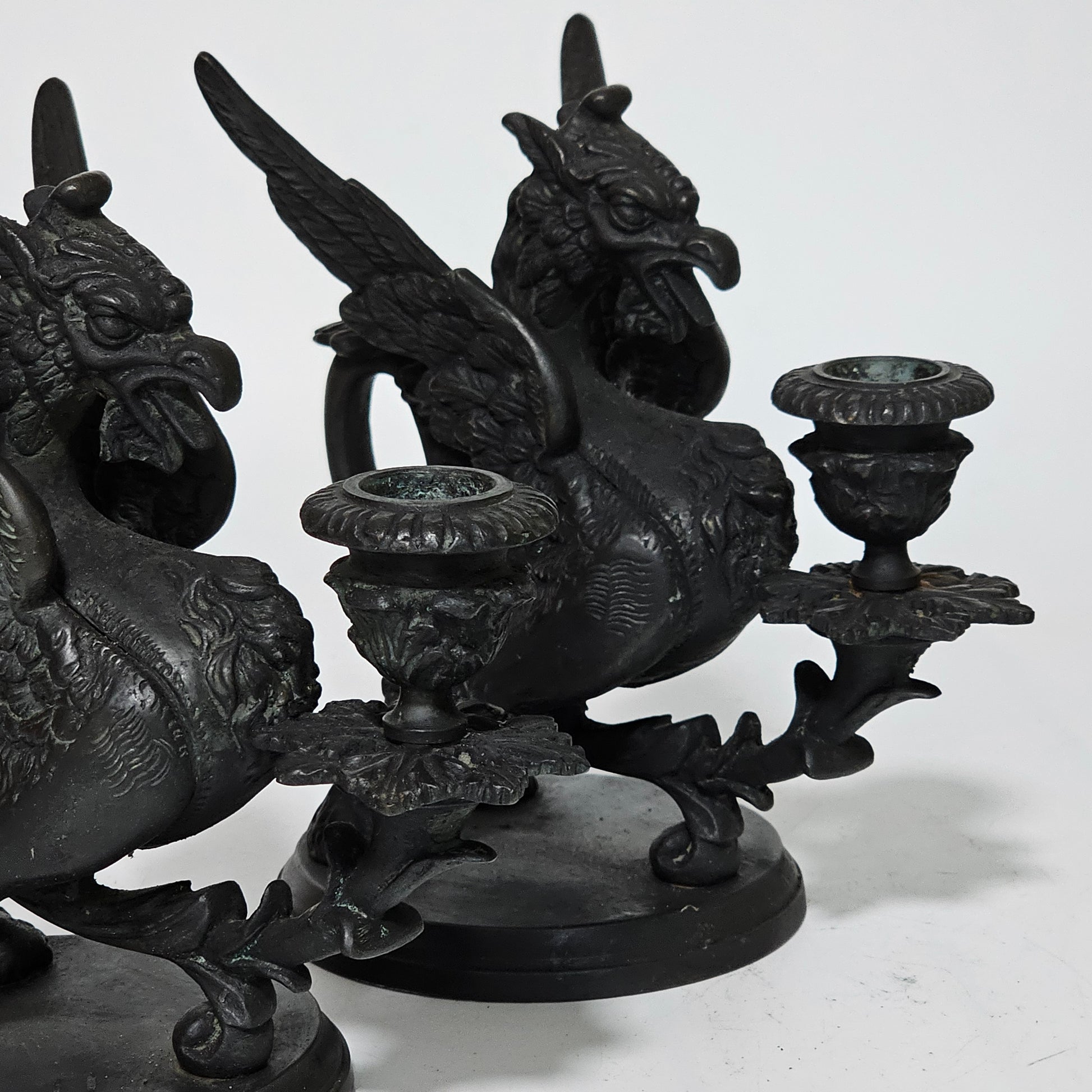 Fine Quality Heavy Bronze Griffin Chambersticks Late 19th/early 20thc - Lee Sherman Antiques