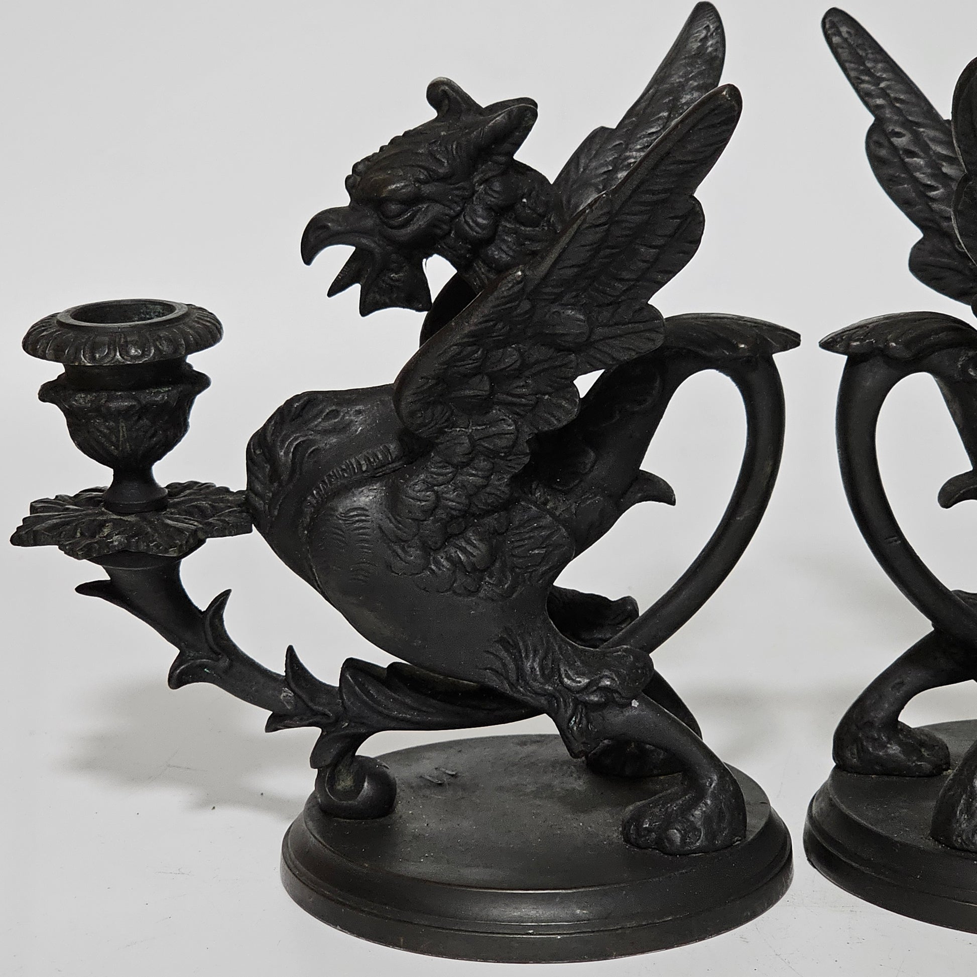 Fine Quality Heavy Bronze Griffin Chambersticks Late 19th/early 20thc - Lee Sherman Antiques