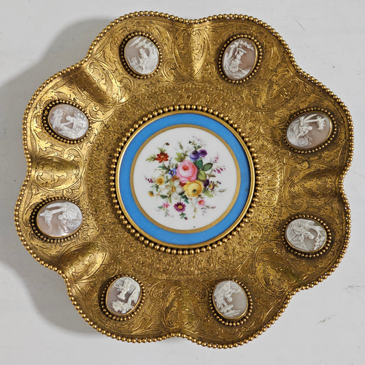 Striking 19thc Sevres Mounted Gilt Brass Dish Surrounded by Antique Cameos - Lee Sherman Antiques