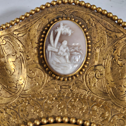 Striking 19thc Sevres Mounted Gilt Brass Dish Surrounded by Antique Cameos - Lee Sherman Antiques