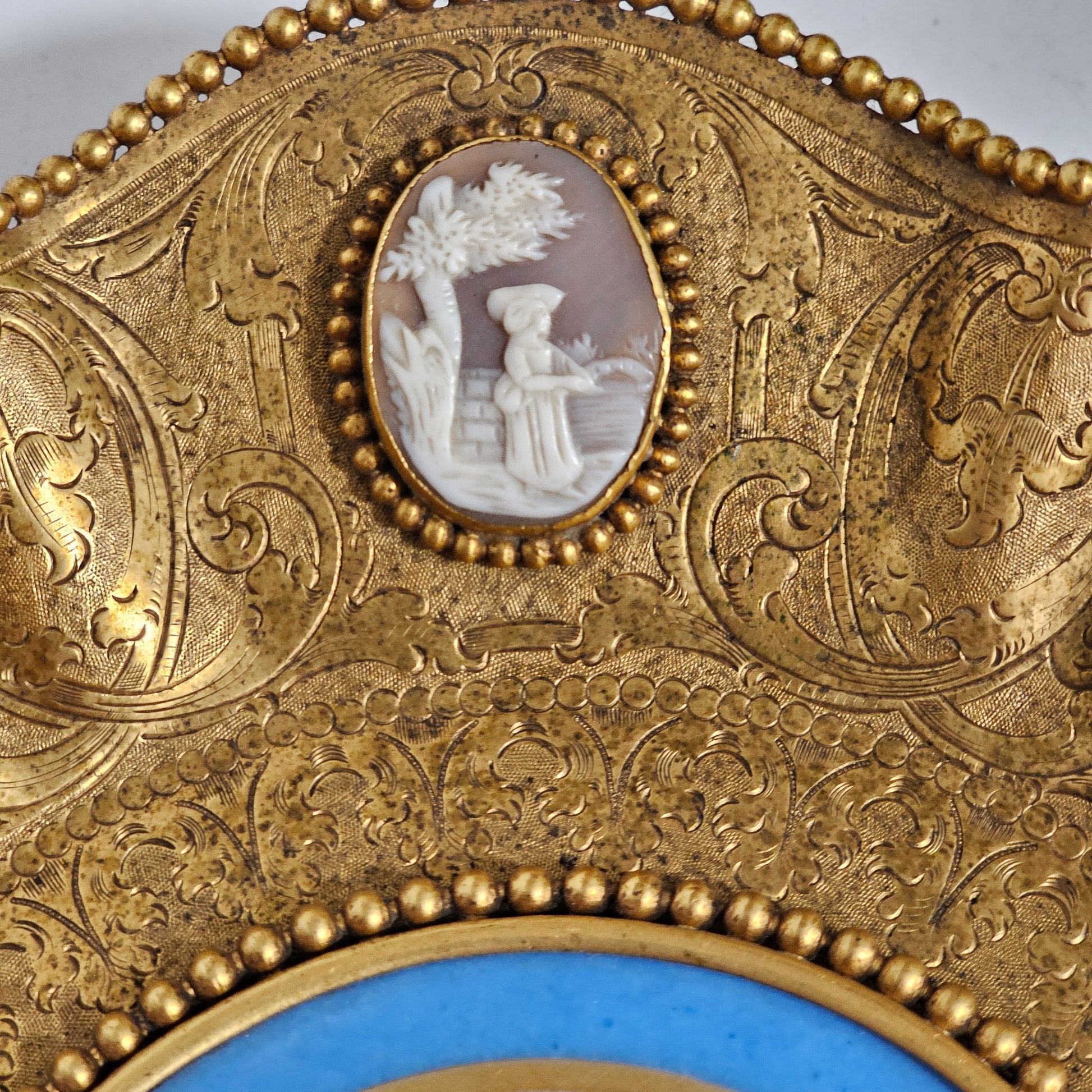 Striking 19thc Sevres Mounted Gilt Brass Dish Surrounded by Antique Cameos - Lee Sherman Antiques