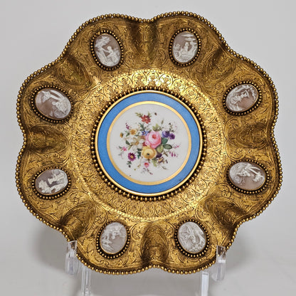 Striking 19thc Sevres Mounted Gilt Brass Dish Surrounded by Antique Cameos - Lee Sherman Antiques