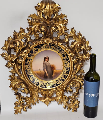 Fabulous 19th Century Vienna Signed Porcelain Plate “Ruth” in a Magnificent 54cm Florentine Frame