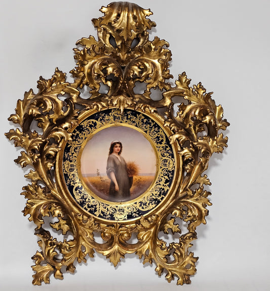 Fabulous 19th Century Vienna Signed Porcelain Plate “Ruth” in a Magnificent 54cm Florentine Frame