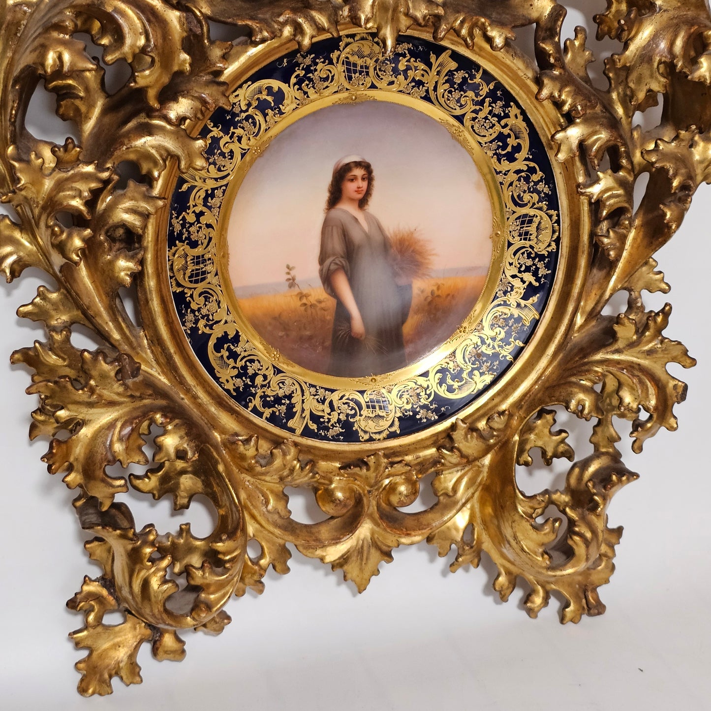 Fabulous 19th Century Vienna Signed Porcelain Plate “Ruth” in a Magnificent 54cm Florentine Frame