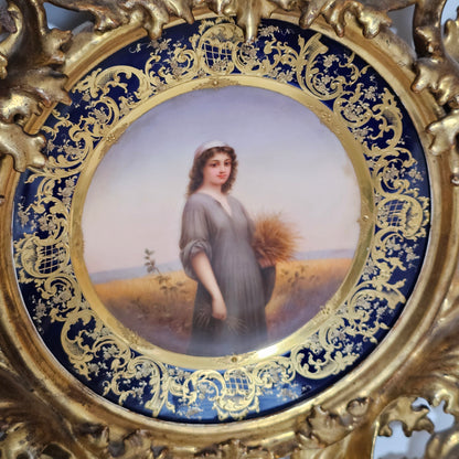 Fabulous 19th Century Vienna Signed Porcelain Plate “Ruth” in a Magnificent 54cm Florentine Frame