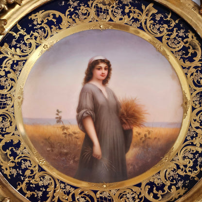 Fabulous 19th Century Vienna Signed Porcelain Plate “Ruth” in a Magnificent 54cm Florentine Frame