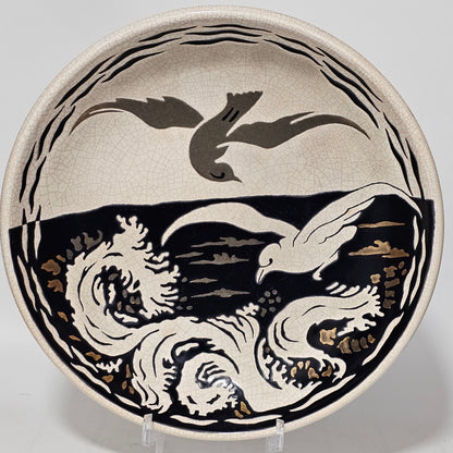 A Large Longwy Primavera art deco charger decorated with seagulls