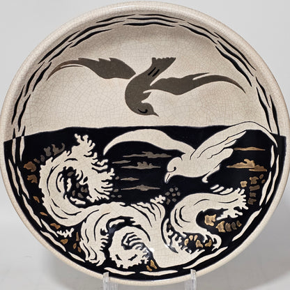 A Large Longwy Primavera art deco charger decorated with seagulls