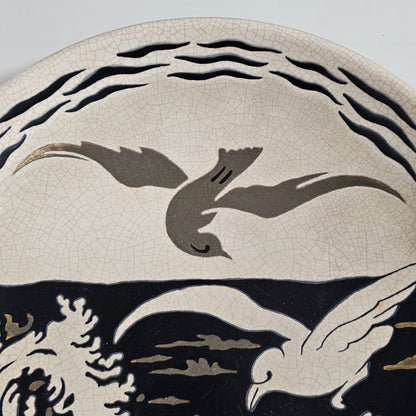 A Large Longwy Primavera art deco charger decorated with seagulls