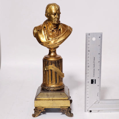 Fine 19thc 34cm Gilt Bronze Bust of Sir Walter Scott on Fluted Bronze Column