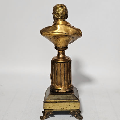 Fine 19thc 34cm Gilt Bronze Bust of Sir Walter Scott on Fluted Bronze Column