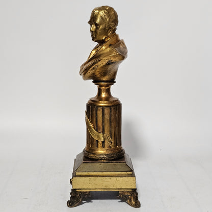 Fine 19thc 34cm Gilt Bronze Bust of Sir Walter Scott on Fluted Bronze Column