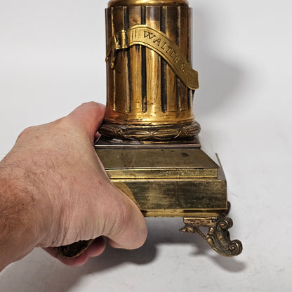 Fine 19thc 34cm Gilt Bronze Bust of Sir Walter Scott on Fluted Bronze Column