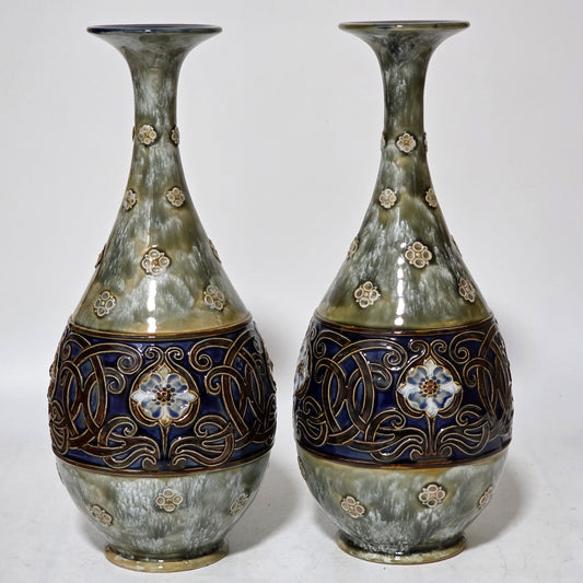 A Large Pair Of Royal Doulton Stoneware Art Nouveau Vases No.6114 by MB c.1905