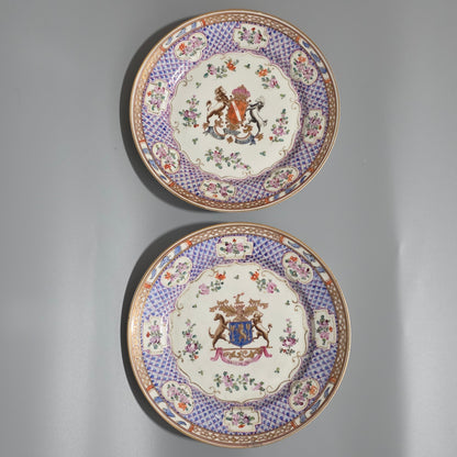 Attractive Pair Of 19thc Samson Armourial Plates