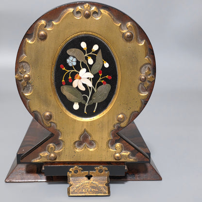 Elegant 19th Century Betjemann’s Walnut Book Slide with Pietra Dura Floral Panels