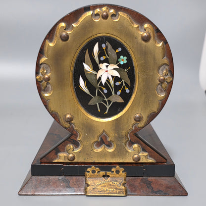 Elegant 19th Century Betjemann’s Walnut Book Slide with Pietra Dura Floral Panels