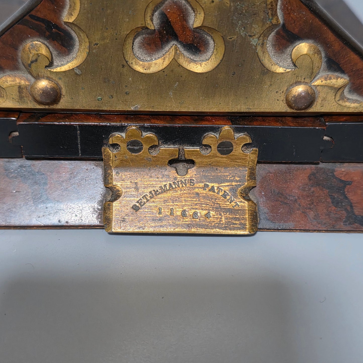 Elegant 19th Century Betjemann’s Walnut Book Slide with Pietra Dura Floral Panels