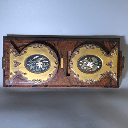 Elegant 19th Century Betjemann’s Walnut Book Slide with Pietra Dura Floral Panels