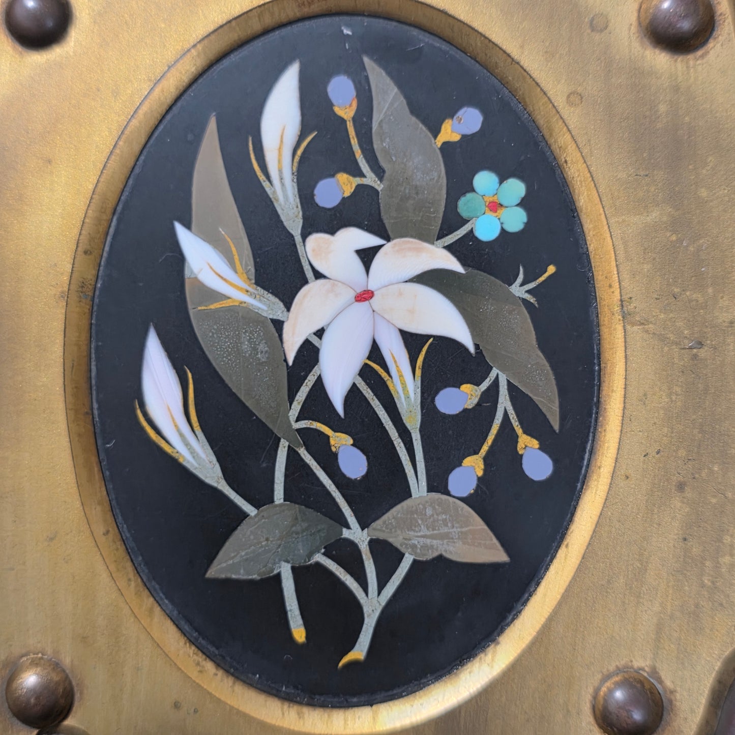 Elegant 19th Century Betjemann’s Walnut Book Slide with Pietra Dura Floral Panels