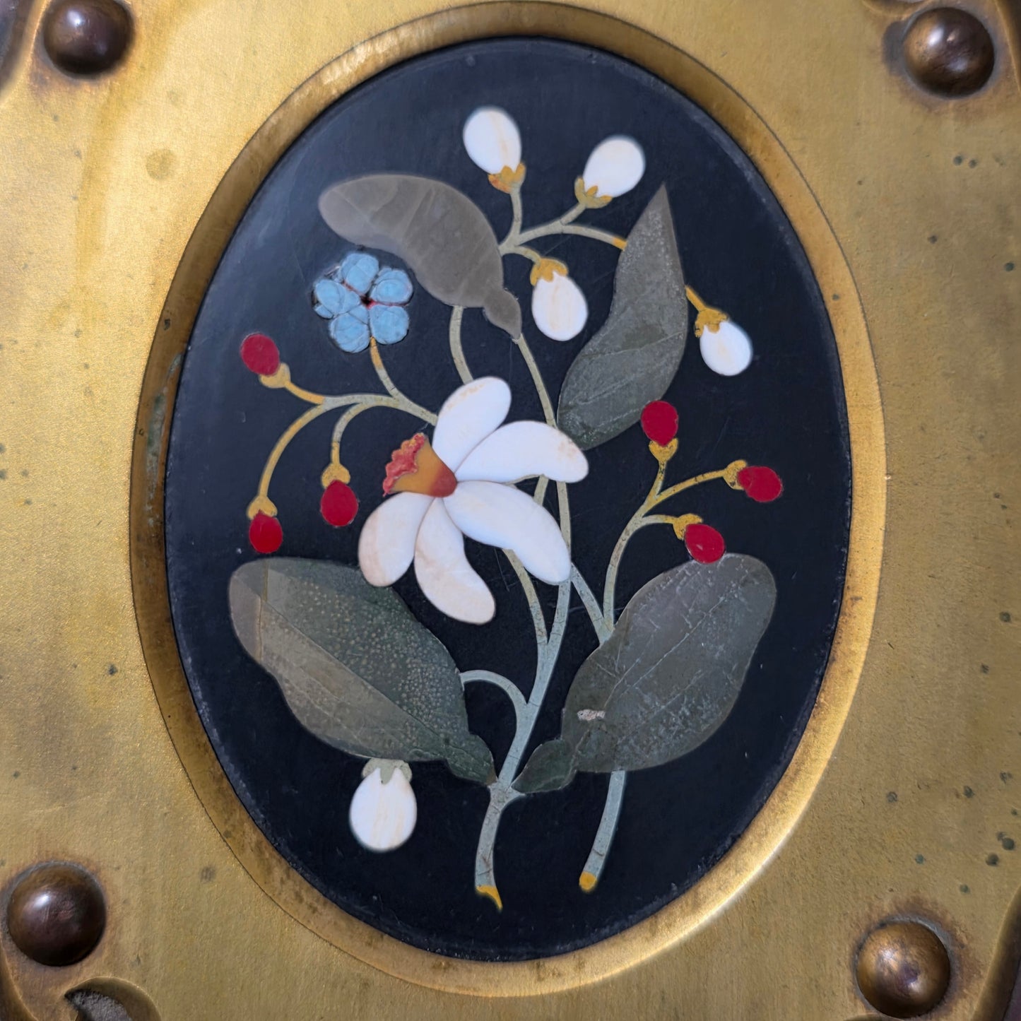 Elegant 19th Century Betjemann’s Walnut Book Slide with Pietra Dura Floral Panels