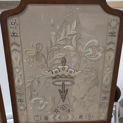 Fine Pair of Early Victorian Rosewood Pole Screens with Embroidered Silk Panels