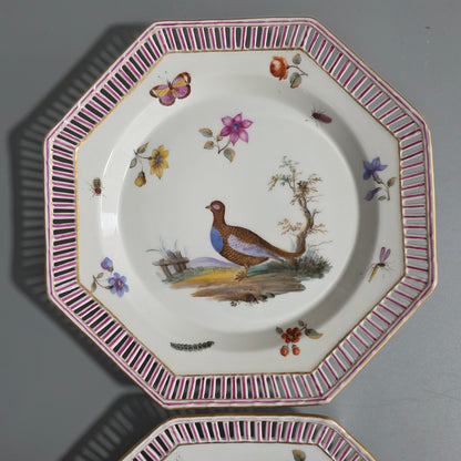 Kpm Berlin Porcelain Octagonal Fretted  Hand Painted Bird Plate