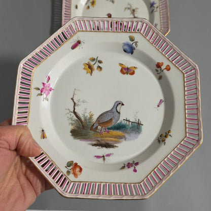 Kpm Berlin Porcelain Octagonal Fretted  Hand Painted Bird Plate