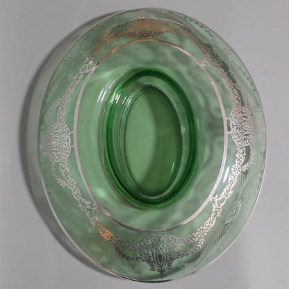 Large Early 20th Century Sterling Silver Overlaid Green Glass Centre Dish – American, Circa 1925