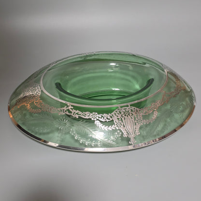 Large Early 20th Century Sterling Silver Overlaid Green Glass Centre Dish – American, Circa 1925