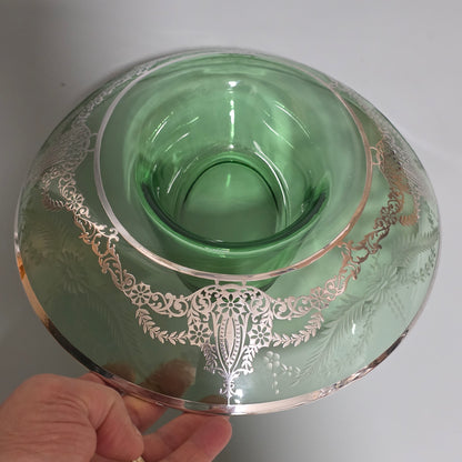 Large Early 20th Century Sterling Silver Overlaid Green Glass Centre Dish – American, Circa 1925