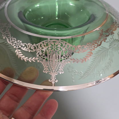 Large Early 20th Century Sterling Silver Overlaid Green Glass Centre Dish – American, Circa 1925